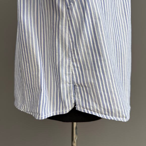 Free people blue and white striped off the shoulder button up  crop top - size S - Picture 4 of 11